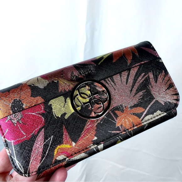 GUESS Floral Tote Large Shoulder Handbag Black Multicolor with wallet NWT - Picture 2 of 13